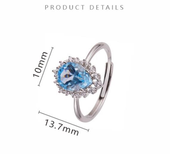 S925 Sterling Silver Ring Inlaid With Natural Pear Cut Gemstones